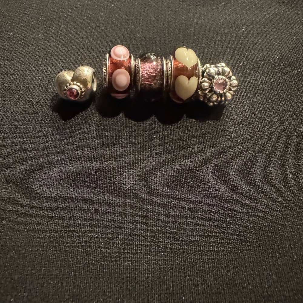Pandora Silver and Purple Beads for Charm Bracelet (5 beads)